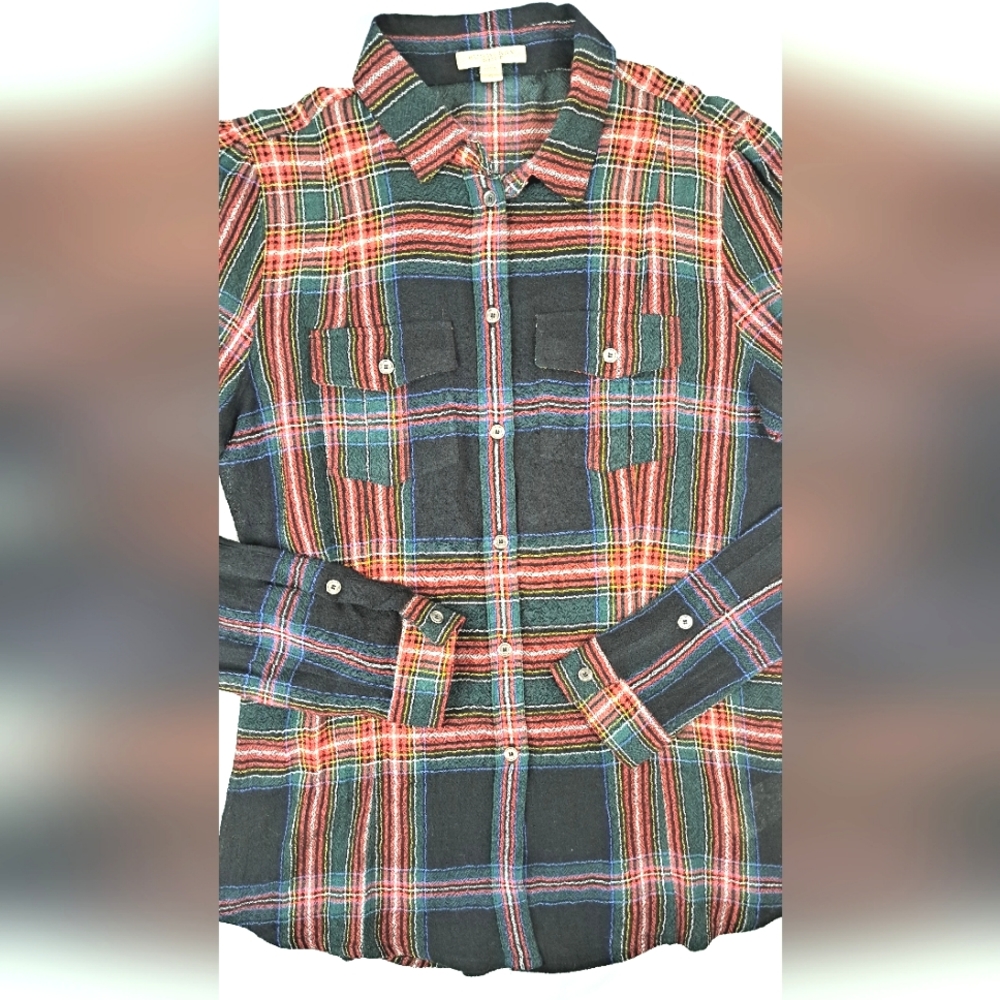 BURBERRY BRIT Tartan Plaid Long Sleeve Button Down Blouse - Picture 2 of 16